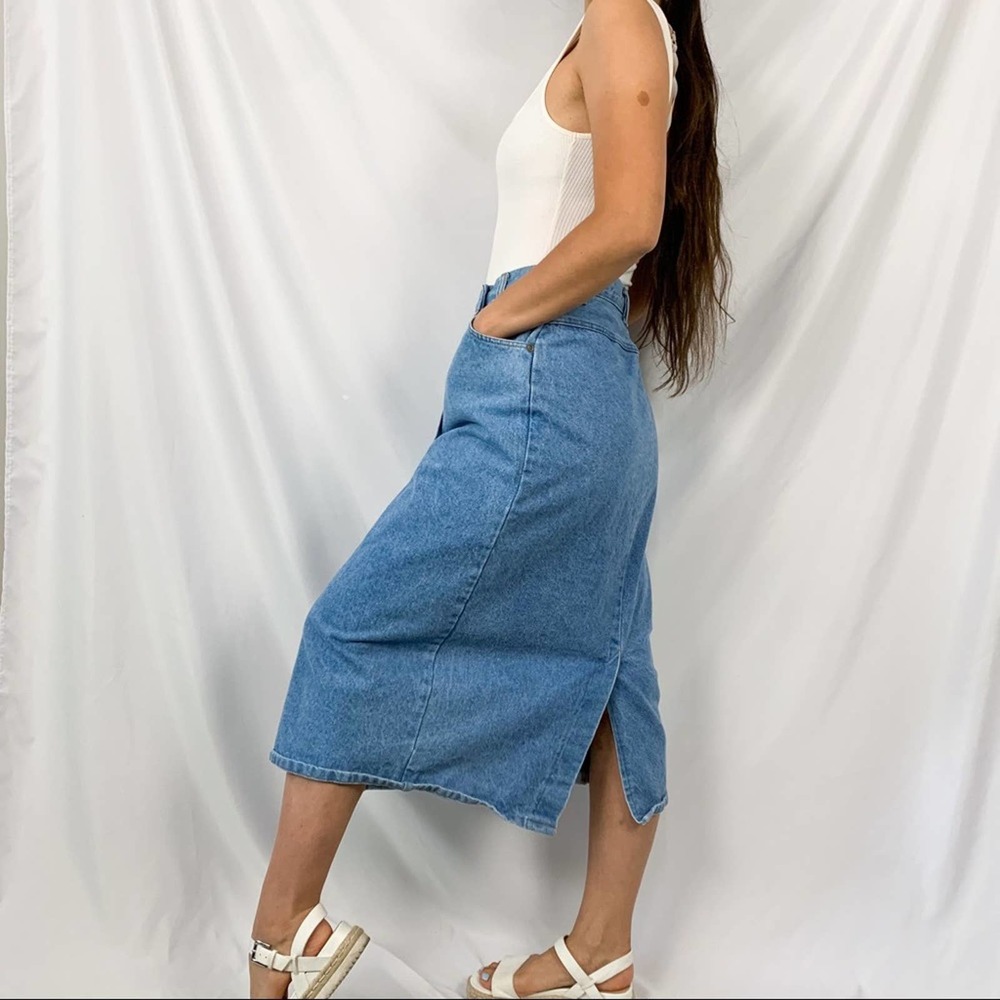 Vivaldi Jeanswear Vintage 90's Denim Wrap Side Slit Midi Skirt Size 12 - Picture 10 of 13